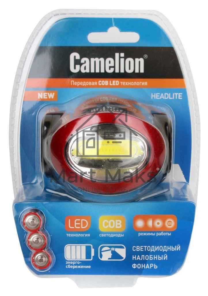 Фонарь налобный Camelion LED5382 черный/красный 3Вт лам.:светодиод. AAAx3 (13366)