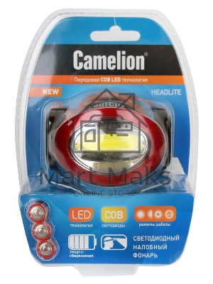 Фонарь налобный Camelion LED5382 черный/красный 3Вт лам.:светодиод. AAAx3 (13366)