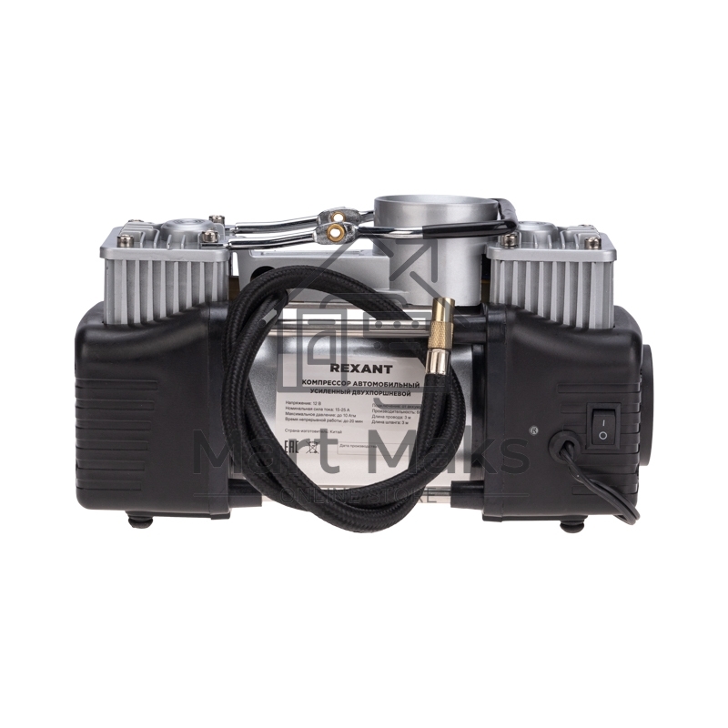 Компрессор автомобильный Rexant усиленный двухпоршневой с цифровым манометром и функцией автостоп (60л/мин, 10 АТМ)