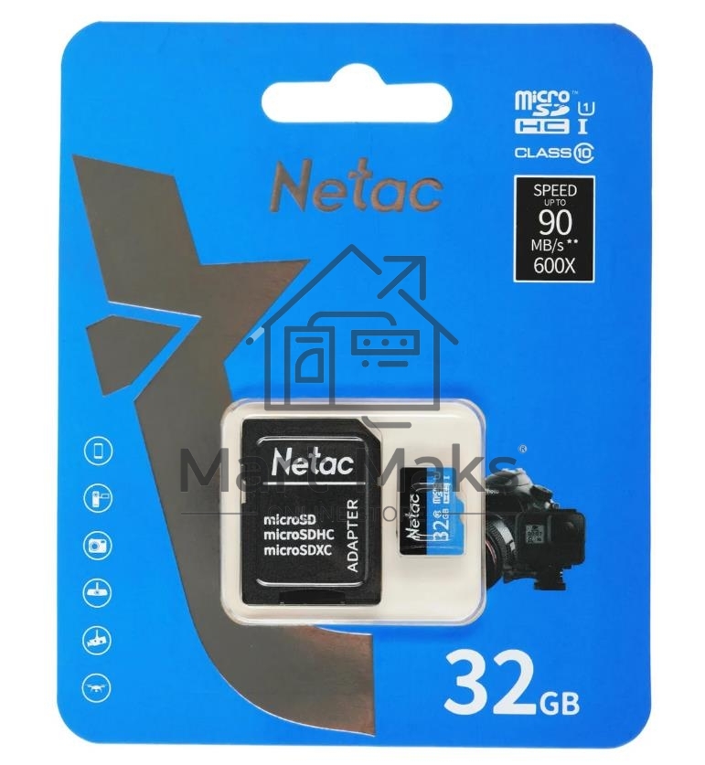 Флеш карта microSDHC 32GB Netac P500 <NT02P500STN-032G-R> (с SD адаптером) 80MB/s