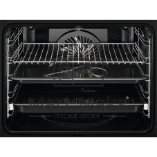 Встраиваемый духовой шкаф Electrolux EOE9P3XT электрический с конвекцией, объем 72 л, 17 режимов, очистка паровая, 3 стекла в дверце, направляющие проволочные + телескопические (1 уровень),черное стекло и черный матовый,термозонд