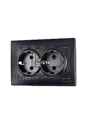 Розетка 2-м СП Мира 16А IP20 с заземл. керам. черный бархат LEZARD 701-4242-127