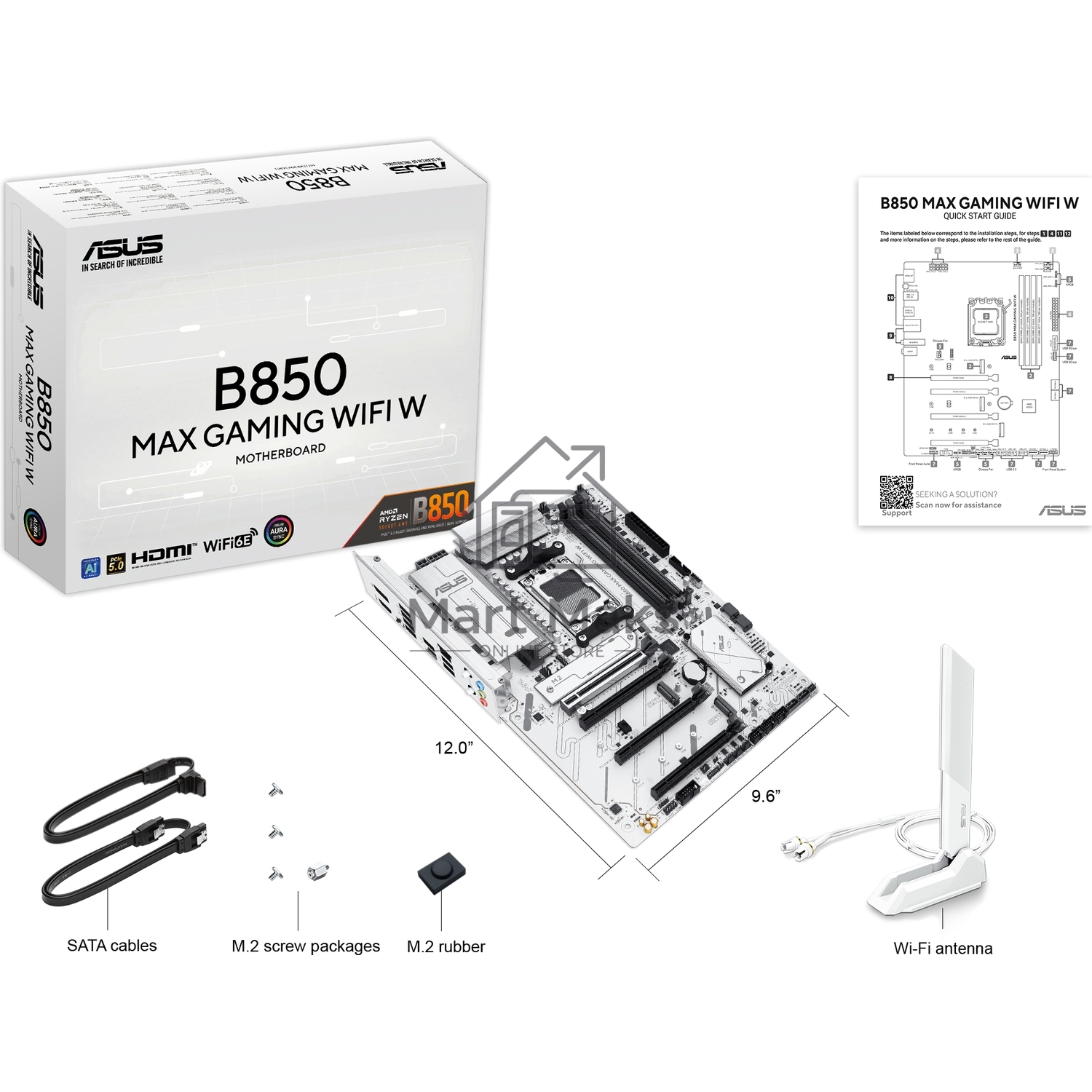 Материнская плата ASUS B850 MAX GAMING WIFI W, AM5, AMD B850, 4xDDR5, 4xSATA, 3xM.2, 1xPCIe 5.0 x16, 1xPCIe 4.0 x4, 2xPCIe 3.0 x1, 1xDisplayPort, 1xHDMI, 1x2.5Gb LAN, Wi-Fi 6E, Bluetooth 5.3, 1xUSB-C 10Gbps, 3xUSB-A 10Gbps, 2xUSB-A 5Gbps, 2xUSB-A 2.0, 3x3