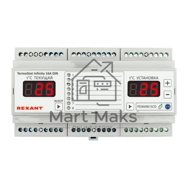 Терморегулятор Rexant 8-зонный TermoStat Infinity 16А (на DIN-рейку)