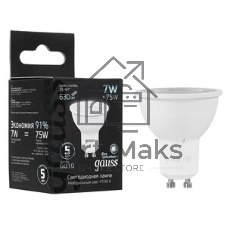 Лампа светодиодная Gauss MR16 7Вт цок.: GU10 спот 220B 4100K св. свеч. белый нейт. MR16 (упак.: 10 шт)