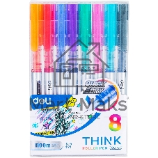 Набор ручек роллер Deli Think EQ300-8C ассорти, d=0.5мм, ассорти чернила (8шт) стреловидный пишущий наконечник