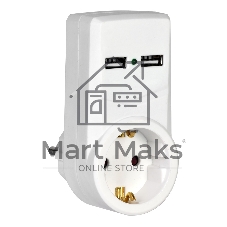 белый адаптер Т-01/01 1 место 2P+PE 16А 2хUSB 2,1A IEK