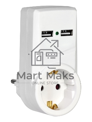 белый адаптер Т-01/01 1 место 2P+PE 16А 2хUSB 2,1A IEK