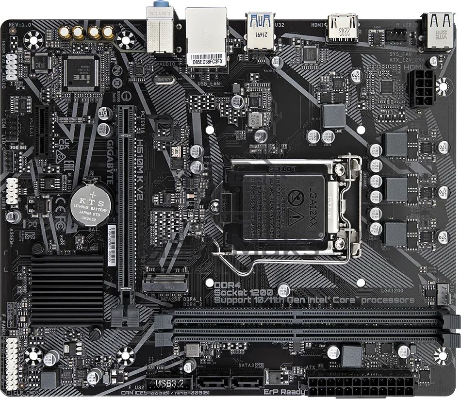 Материнская плата Gigabyte H510M K V2 (rev. 2.0), LGA 1200, Intel Q470, 2xDDR4, 2xSATA, 1xM.2, 1xPCIe 3.0 x16, 1xPCIe 3.0 x1, 1xHDMI, 1x 1Gb LAN, 2xUSB 3.2 Gen 1, 4xUSB 2.0, 3x3.5 мм, 7.1, Micro ATX
