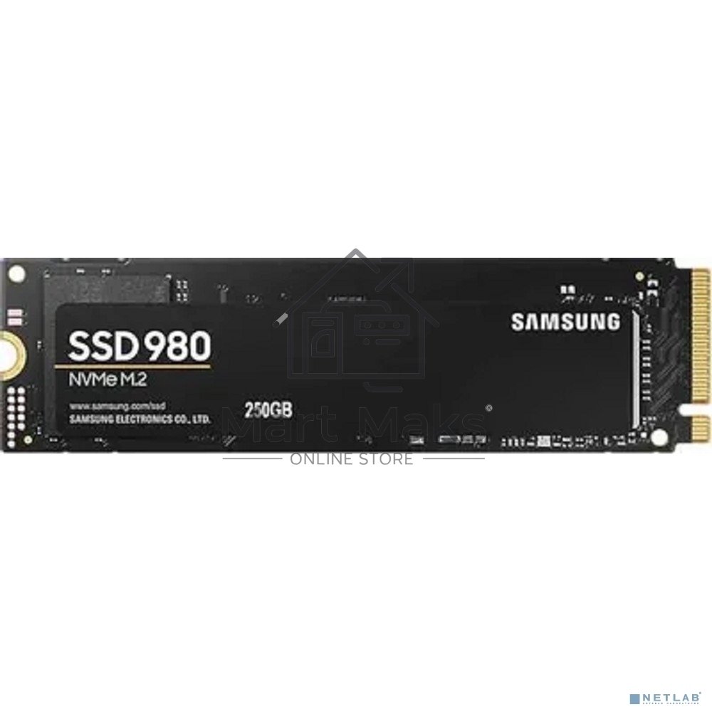Накопитель SSD Samsung 980, 250GB, PCIe 3.0 x4, M.2 2280, NVMe, R/W 2900/1300