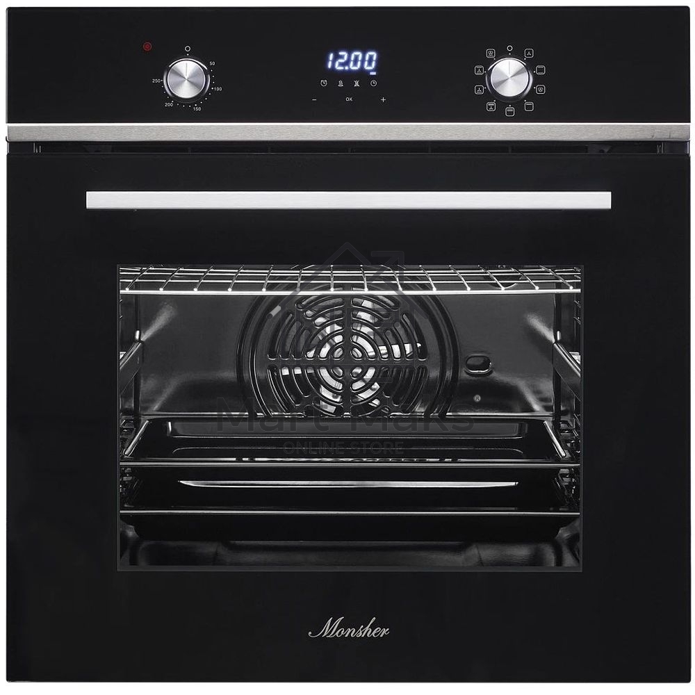Встраиваемый духовой шкаф MONSHER MOE 6193 Acier, электрический, High-Tech, 60 см, объем 72 л, 9 режимов, дисплей, таймер, телескопические направляющие на 1 уровень, нержавеющая сталь/черный