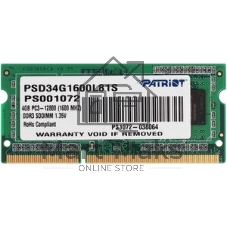 Оперативная память Patriot Signature, DDR3L, 4GB (1x4 GB), 1600 MHz, CL11, DIMM