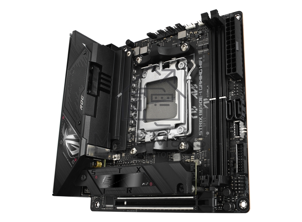 Материнская плата ASUS ROG STRIX B650E-I GAMING WIFI, AM5, AMD B650, 2xDDR5, 2xSATA, 2xM.2, 1xPCIe 5.0 x16, 1xHDMI, 1x 2.5Gb LAN, 4xUSB-A 3.2 Gen 2, 1xUSB-A 3.2 Gen 1, 1xUSB-C 3.2 Gen 2x2, 3x3.5 мм, 7.1, Mini-ITX