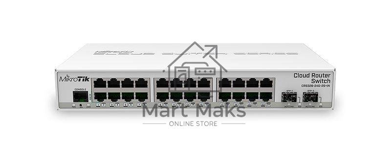 Коммутатор Mikrotik CRS326-24G-2S+IN with 800 MHz CPU, 512MB RAM, 24xGigabit LAN, 2xSFP+ cages, RouterOS L5 or SwitchOS (dual boot), desktop case, PSU