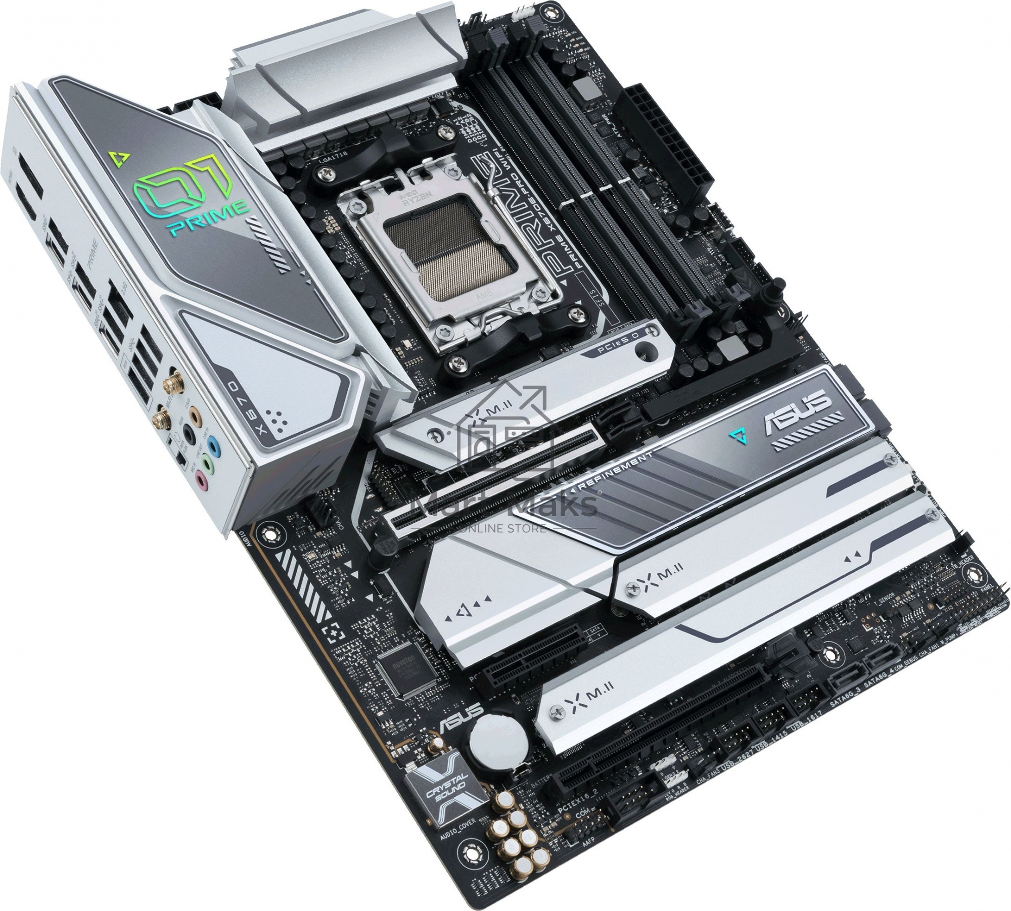 Материнская плата ASUS PRIME X670E-PRO WIFI, AM5, AMD X670E, 4xDDR5, 4xSATA, 4xM.2 PCIe 5.0 x4, 1xPCI-E 5.0 x16, 1xPCI-E 4.0 x4, 1xPCI-E x4, 1xHDMI, 1xDP, 1xUSB-C 3.2 Gen 2x2, 3xUSB 3.2 Gen 2, 4xUSB 3.2 Gen 1, 1x 2.5Gb LAN, 5x3.5 мм, 7.1, ATX
