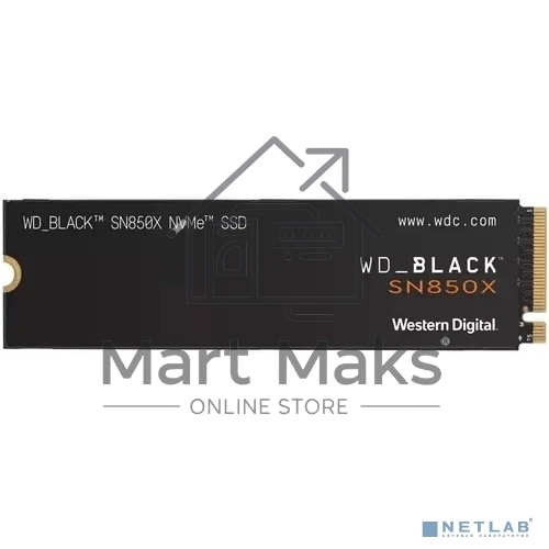 Накопитель SSD WD 1Tb Black SN850X, M.2(22x80mm), NVMe, PCIe 4.0 x4, 3D TLC, R/W 7300/6300MB/s, IOPs 800 000/1 100 000, TBW 600, DWPD 0.3 (12 мес.)