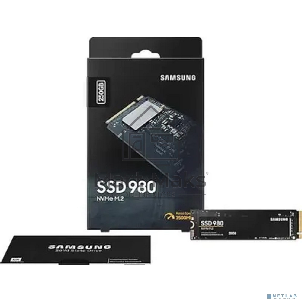 Накопитель SSD Samsung 980, 250GB, PCIe 3.0 x4, M.2 2280, NVMe, R/W 2900/1300