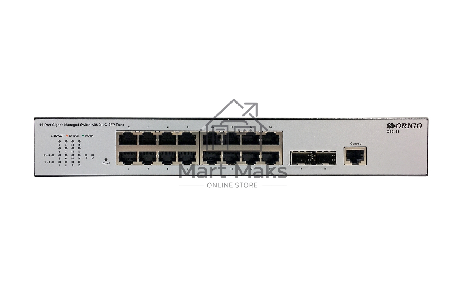 Коммутатор Управляемый L2 16x1000Base-T, 2x1000Base-X SFP, консольный порт RJ-45, комплект для установки в 19