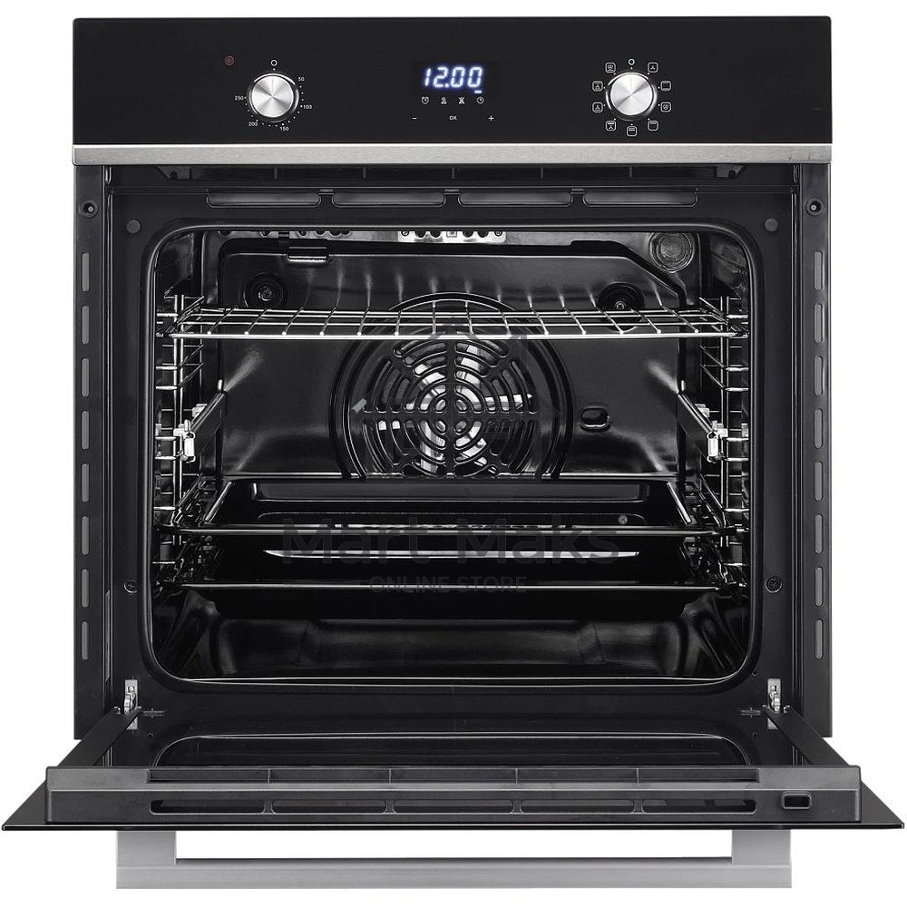 Встраиваемый духовой шкаф MONSHER MOE 6193 Acier, электрический, High-Tech, 60 см, объем 72 л, 9 режимов, дисплей, таймер, телескопические направляющие на 1 уровень, нержавеющая сталь/черный