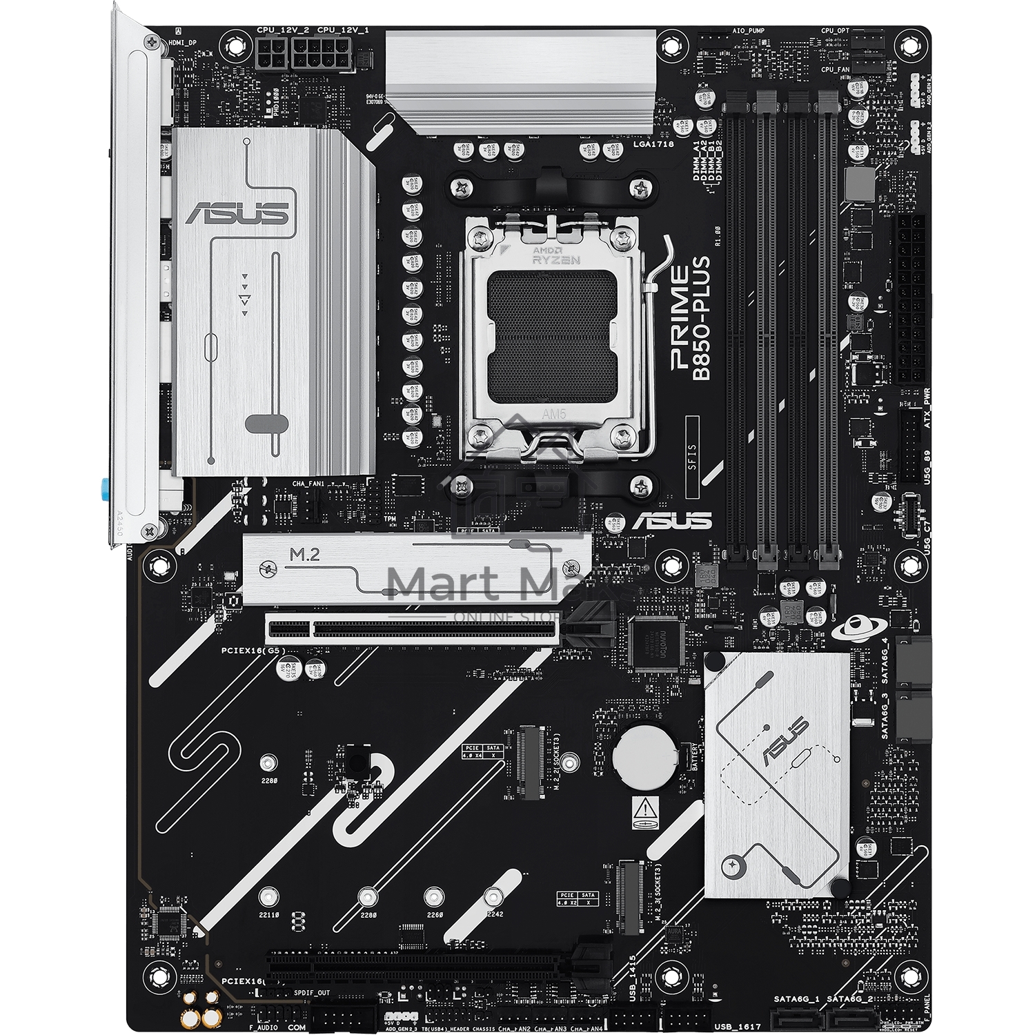 Материнская плата ASUS PRIME B850-PLUS, AM5, AMD B850, 4xDDR5, 4xSATA, 3xM.2, 1xPCIe 5.0 x16, 1xPCIe 4.0 x16, 1xDP, 1xHDMI, 1x2.5Gb LAN, 4xUSB-A 10Gbps, 1xUSB-C 10Gbps, 2xUSB-A 5Gbps, 2xUSB-A 2.0, 3x3.5 мм, 7.1, ATX