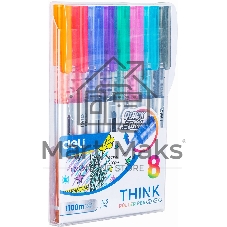 Набор ручек роллер Deli Think EQ300-8C ассорти, d=0.5мм, ассорти чернила (8шт) стреловидный пишущий наконечник