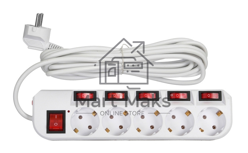 Сетевой фильтр Buro 500SH-5-SW-W 5м (5 розеток) белый (коробка)