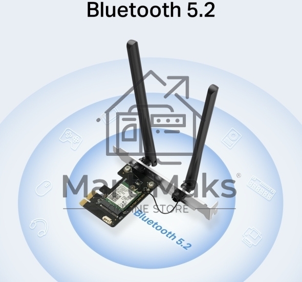 Сетевой адаптер Wi-Fi + Bluetooth Mercusys MA80XE AX3000 PCI Express (ант.внеш.несъем.) 2ант.