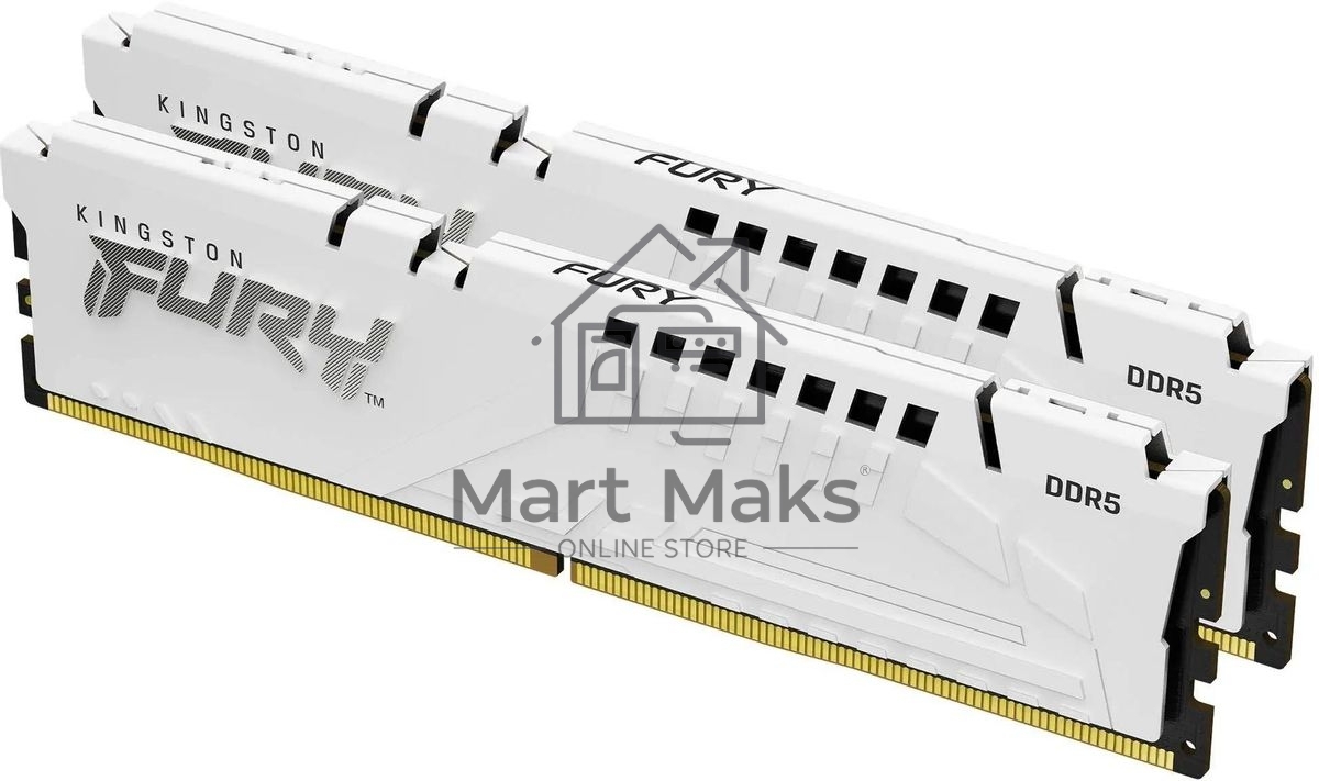Оперативная память Kingston Fury Beast, DDR5, 64GB (2x32GB), 5200MHz, CL40, DIMM, с радиаторами, белый