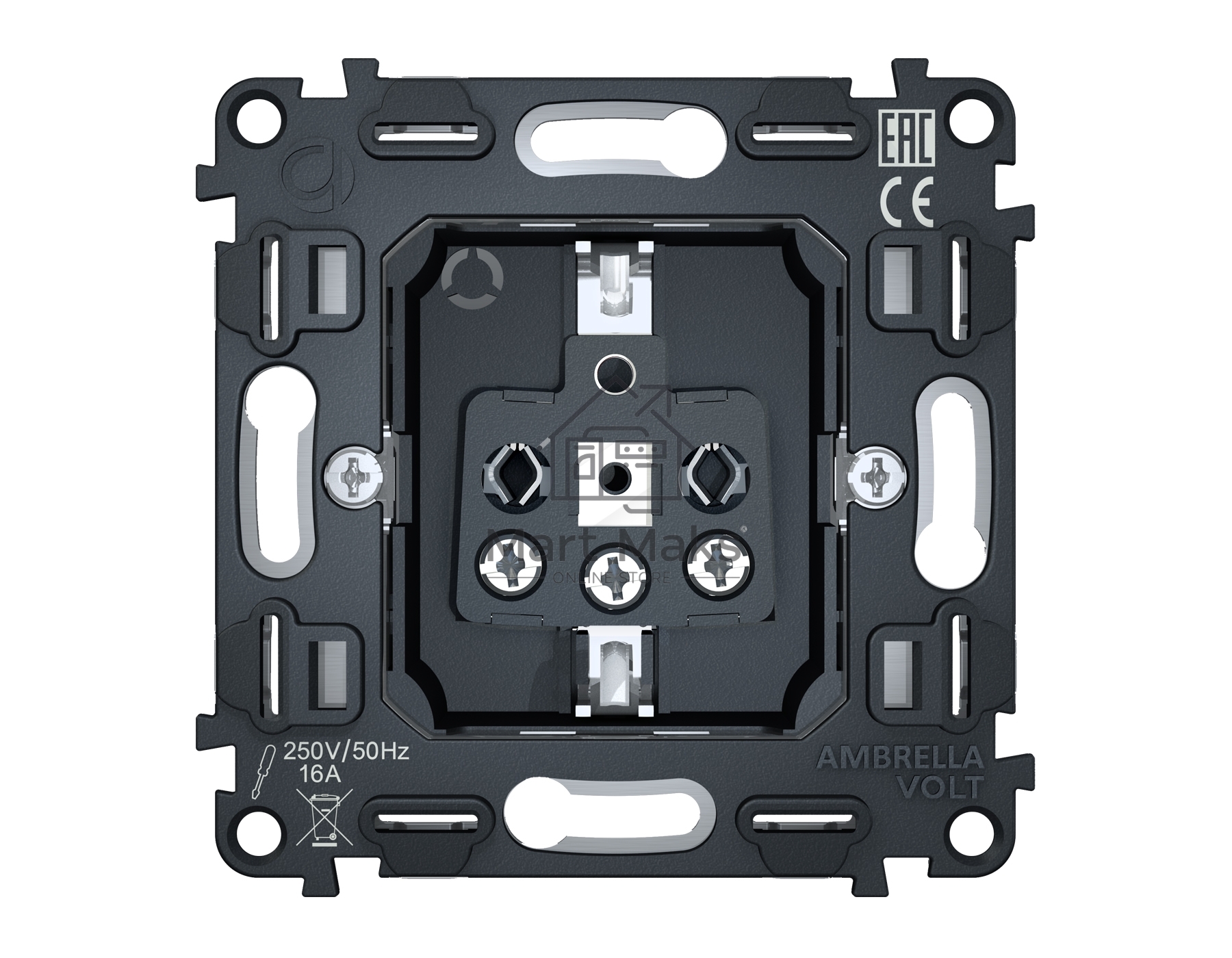 Механизм электрической розетки Ambrella Volt 16A-250V 2P+E с заземлением на винтовых зажимах QUANT VM141