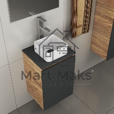 Комплект для ванной, 4 предмета (тумба Bau 40, графит + раковина BAU Hotel mini 24х24 + смеситель Hotel Still, выпуск клик-клак, черный)