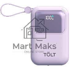 Портативный аккумулятор TOLT Lit LT-LL10T, 10000mAh, 22,5W, fast charging and PD, violet/ Powerbank TOLT Lit LT-LL10T, 10000mAh, 22,5W, fast charging and PD, violet