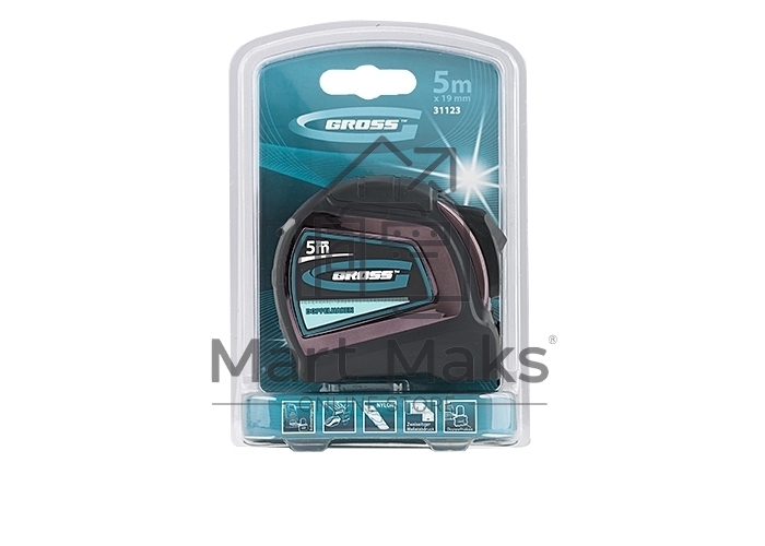 Рулетка GROSS 31123''doppelhaken'' 5м x 19мм двухсторонний зацеп нейлон двуст. шкала автоматич