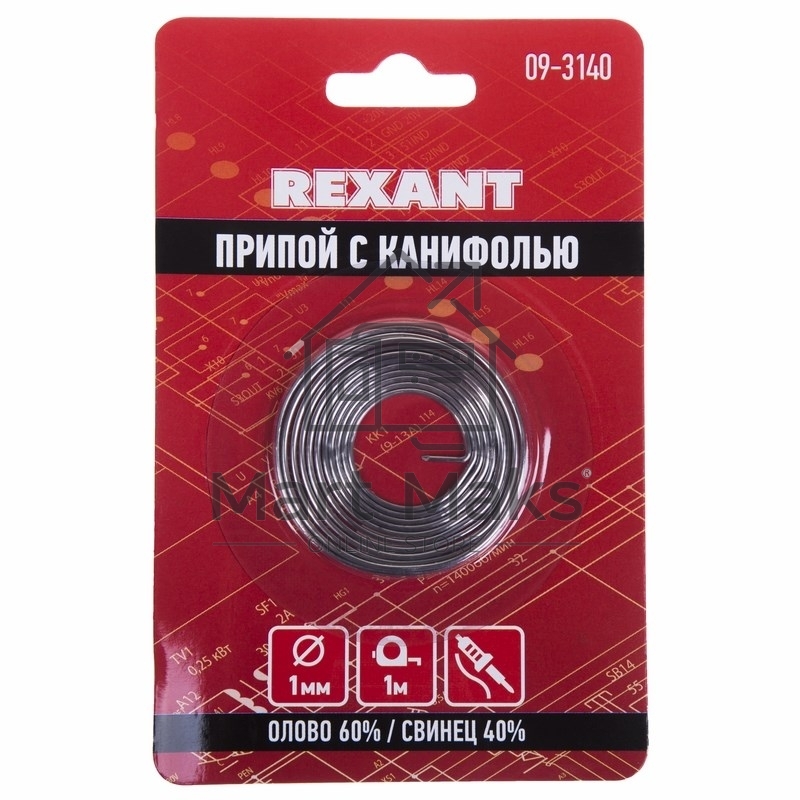 Припой с канифолью ?1.0 мм спираль 1 м (Sn60 Pb40 Flux 2.2 %) блистер 09-3140 Rexant