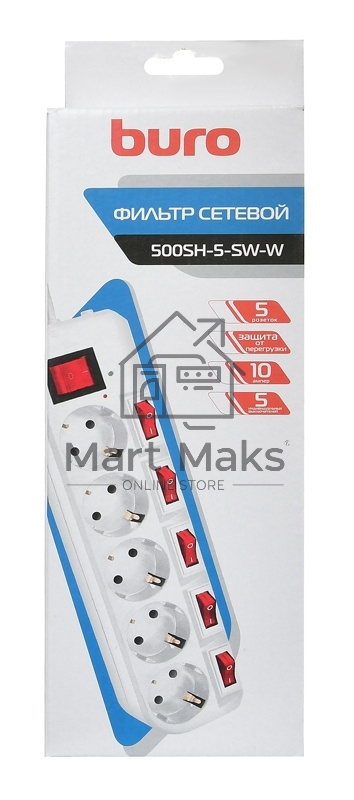Сетевой фильтр Buro 500SH-5-SW-W 5м (5 розеток) белый (коробка)