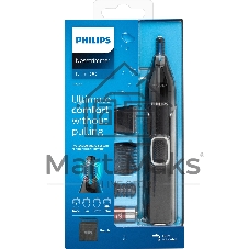 Триммер Philips для носа и ушей, черный, корпус - пластик, 3 насадки-гребня, насадка - триммер, щеточка для очистки, мягкий чехол, батарейка