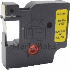 Картридж ленточный Cactus CS-D1-45018 12мм, черный шрифт, желтый фон, 7м для DYMO LM 160, 210D, 280, PnP, 420P, 500 TS; Rhino Pro 6000, 5200, 4200