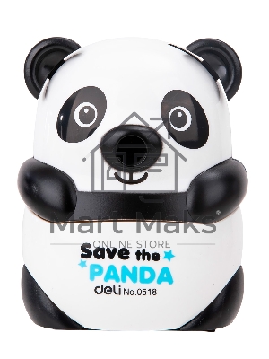 Точилка для карандашей механическая Deli Панда E0518, 1 отверстие, пластик, черный