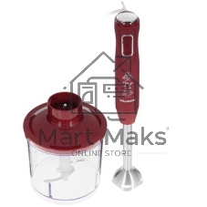 Блендер погружной Willmark WHB-1250PS (500Вт,рег.скор,турбо режим,Soft touch, измельчитель,бордовый)