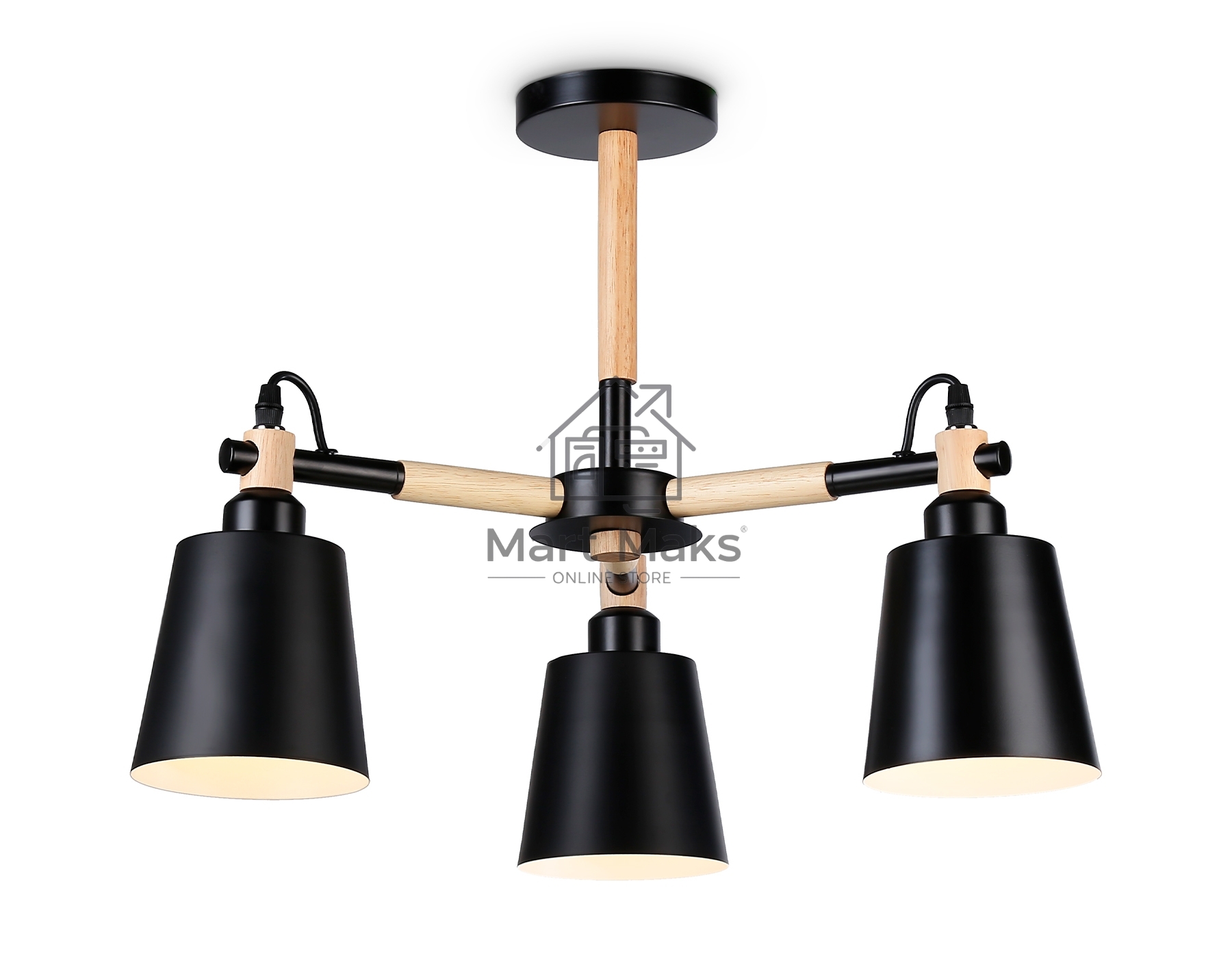 Светильник Ambrella light TR82206/3 BK/LW черный/светлое дерево E27/3 max 40W D560*430