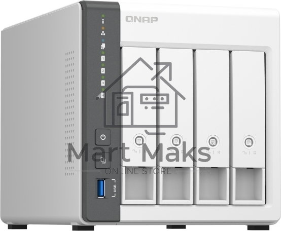 Сетевое хранилище SMB QNAP TS-433-4G NAS 4 HDD trays. ARM 4-core Cortex-A55 2.0GHz, ram 4 GB (max), 1x1GbE, 1x2.5GbE, 2xUSB 2.0 port,1xUSB 3.2 Gen 1