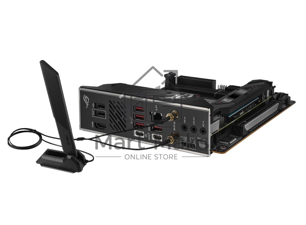 Материнская плата ASUS ROG STRIX B650E-I GAMING WIFI, AM5, AMD B650, 2xDDR5, 2xSATA, 2xM.2, 1xPCIe 5.0 x16, 1xHDMI, 1x 2.5Gb LAN, 4xUSB-A 3.2 Gen 2, 1xUSB-A 3.2 Gen 1, 1xUSB-C 3.2 Gen 2x2, 3x3.5 мм, 7.1, Mini-ITX