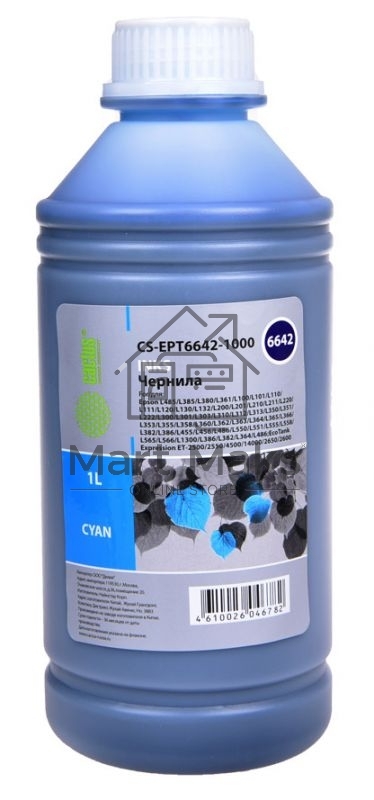 Чернила Cactus CS-EPT6642-1000 голубой 1000мл для Epson L100/L110/L120/L132/L200/L210/L222/L300/L312/L350/L355/L362/L366/L456/L550/L555/L566/L1300