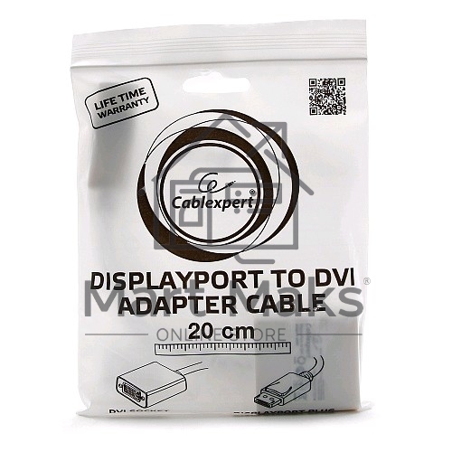 Переходник DisplayPort - DVI Cablexpert A-DPM-DVIF-002-W, 20M/19F, белый, пакет