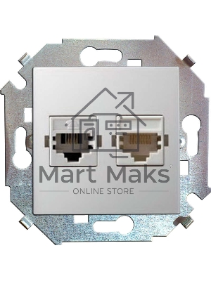 Розетка компьютерная двойная RJ45 кат.5е, Systimax 1591593-030 Simon белый