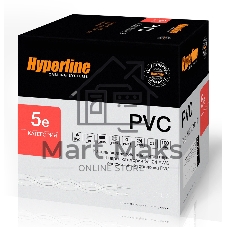 Кабель Hyperline FUTP4-C5E-S24-IN-PVC-GY-305 (FTP4-C5E-SOLID-GY-305) (305 м) Кабель витая пара, экранированная F/UTP, категория 5e, 4 пары (24 AWG), одножильный (solid), экран - фольга, PVC, –20°C – +75°C, серый - гарантия: 15 лет компонентная; 25 лет системная