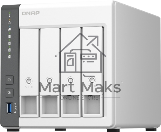 Сетевое хранилище SMB QNAP TS-433-4G NAS 4 HDD trays. ARM 4-core Cortex-A55 2.0GHz, ram 4 GB (max), 1x1GbE, 1x2.5GbE, 2xUSB 2.0 port,1xUSB 3.2 Gen 1