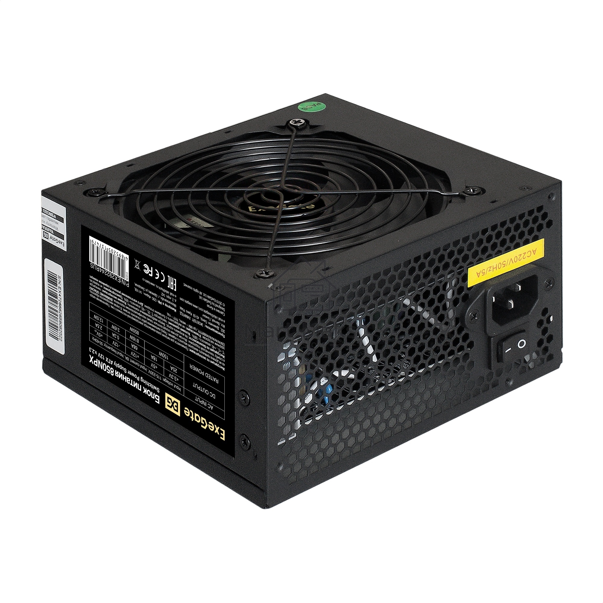 Блок питания ExeGate 850NPX (EX292244RUS-PC), 850W, (ATX, PC, 12cm fan, 24pin, 2x(4+4)pin, 2xPCI-E, 5xSATA, 3xIDE, black, кабель 220V в комплекте 1,8м)