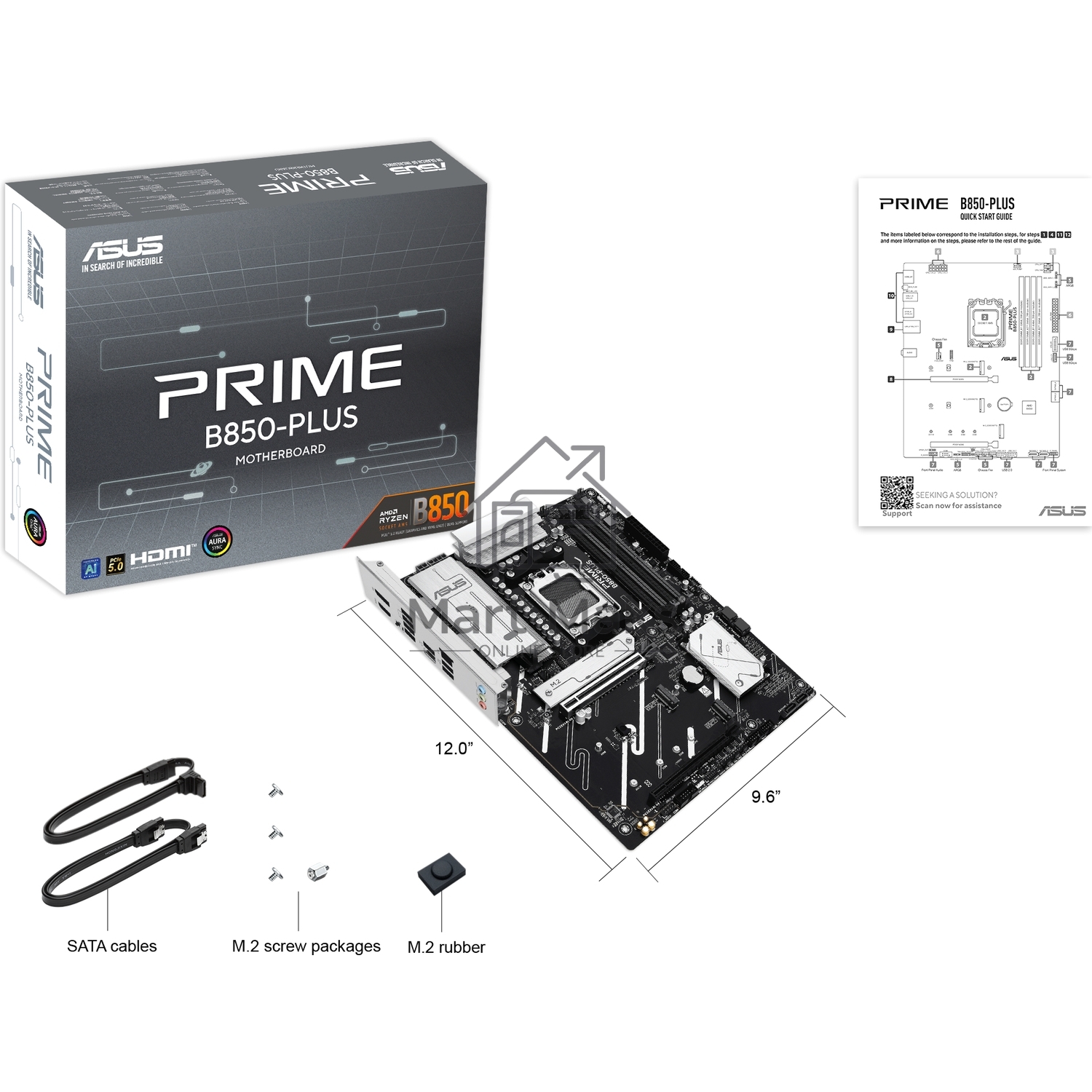 Материнская плата ASUS PRIME B850-PLUS, AM5, AMD B850, 4xDDR5, 4xSATA, 3xM.2, 1xPCIe 5.0 x16, 1xPCIe 4.0 x16, 1xDP, 1xHDMI, 1x2.5Gb LAN, 4xUSB-A 10Gbps, 1xUSB-C 10Gbps, 2xUSB-A 5Gbps, 2xUSB-A 2.0, 3x3.5 мм, 7.1, ATX