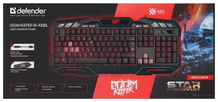 Клавиатура Defender Doom Keeper GK-100DL RUпроводная, USB, черный