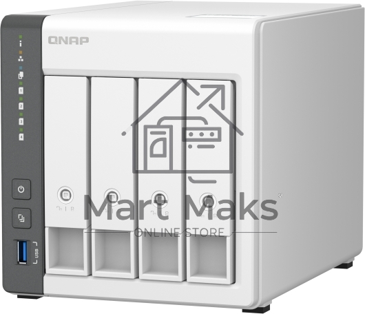 Сетевое хранилище SMB QNAP TS-433-4G NAS 4 HDD trays. ARM 4-core Cortex-A55 2.0GHz, ram 4 GB (max), 1x1GbE, 1x2.5GbE, 2xUSB 2.0 port,1xUSB 3.2 Gen 1